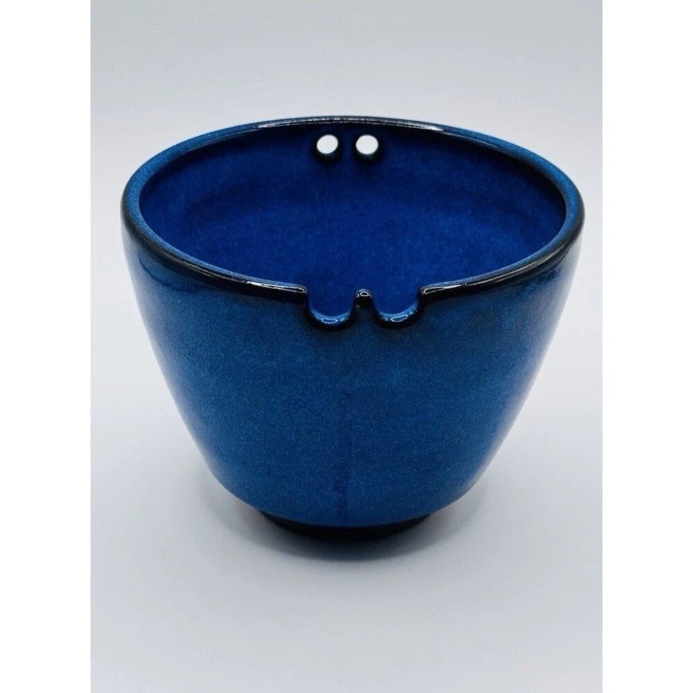 Handmade Blue Pottery Yarn Bowl Ceramic Knitting Crochet Bowl Rustic Studio Art - Picture 5 of 8